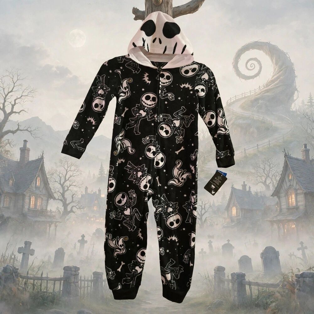 Disney Jack Skellington Halloween Union Suit Pajama Kids Boys Girls 4 5 NWT C233